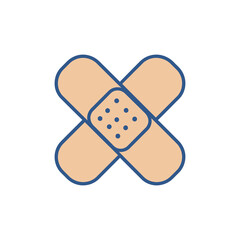 A minimalist icon of two adhesive plasters crossed in an 'X' shape. Perfect for medical, first aid, or healthcare themed projects.