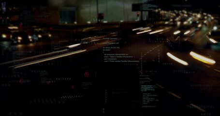 Faint light streaks initiating movement, code scrolling, nodes flickering to visualize traffic flow