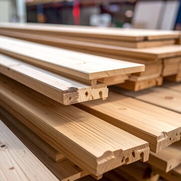 Close-up of Stacked Wooden Planks Showing Detailed Grain and Texture.