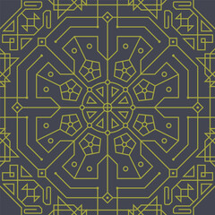 Art Deco ornament gold line pattern. Micro circuit geometric tiles background. Vector seamless wallpaper