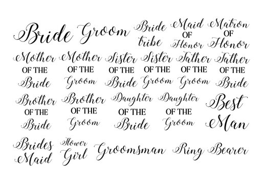 Bridal party bundle vector wedding icons and marriage celebration elements set