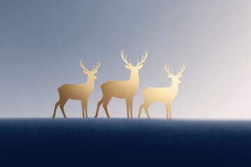 Elegant deer silhouettes in golden tones, set against serene gra