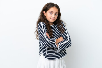 Obraz premium Little caucasian girl isolated on white background making doubts gesture while lifting the shoulders