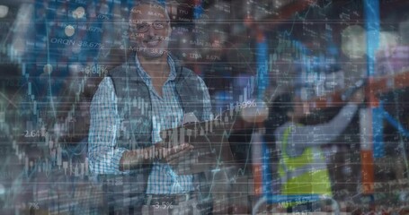 Animation of data processing over diverse workers in warehouse - Powered by Adobe