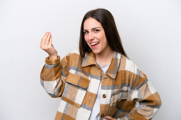 Young girl isolated on white background making Italian gesture
