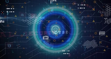 Animation of digital interface with scan scoping over black background - Powered by Adobe