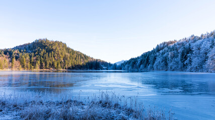 Frosty Day at Weissensee in Bavaria Allgaeu Germany with great sunny Winter Vibes High quality photo