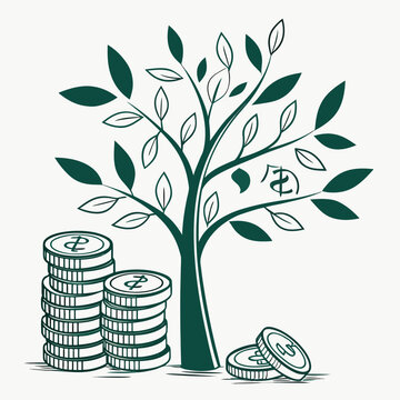 Green tree with dollar coins money finance