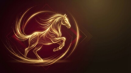 Fototapeta premium golden horse inside circular energy symbolizing balance leadership and strength