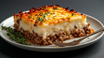 Golden Brown Shepherd's Pie with Creamy Mashed Potatoes and Ground Meat Filling