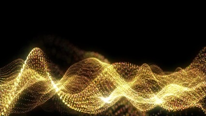 Yellow waves from golden sand particles and stripes are beautiful bright glowing shiny with energy magical with a blur effect © Bolbik