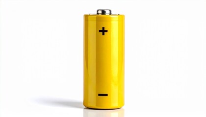 Close-up of a single yellow AA battery, isolated on a white background, ready to power devices.
