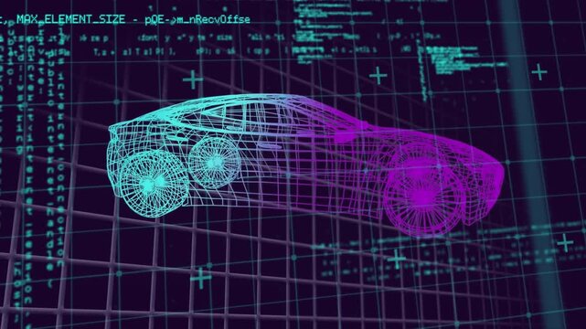 Animation of car drawing over data processing data processing van