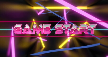 Animation of game start text over neon lines - Powered by Adobe
