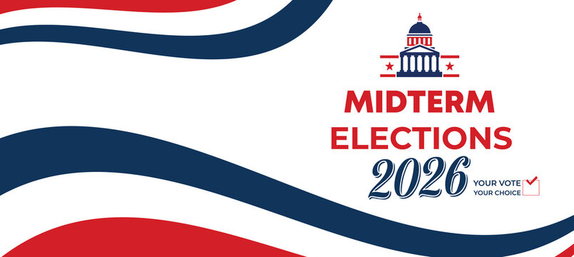 Midterm Elections 2026 USA Banner Set &ndash; Patriotic Red Blue Political Campaign Background with American Flag Style Design