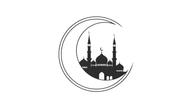 A grayscale logo of a building isolated on transparent background - Powered by Adobe