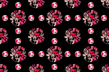 Vibrant pink and red floral pattern on black background