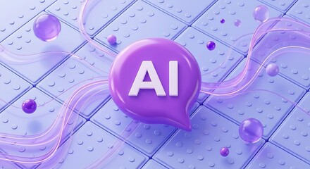 Vibrant AI symbol on futuristic purple grid background with dynamic lines