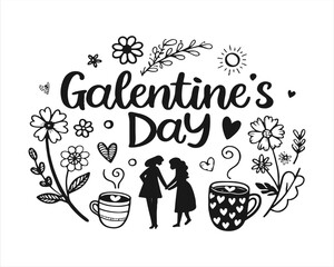 Female Friendship Celebration Vector Illustration, Galentine&rsquo;s Day Party Concept Isolated on White Background