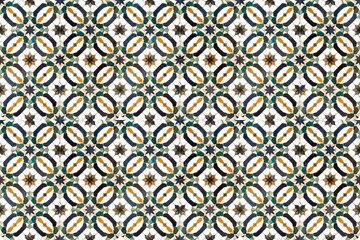 Vibrant geometric tile pattern with orange, blue, and green shapes