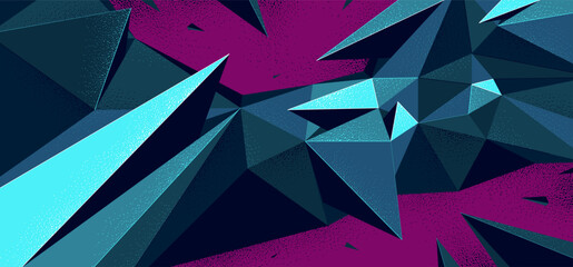 Polygonal dynamic chaos shapes vector abstract background, low poly 3D dimensional wallpaper with broken form in motion and energy.