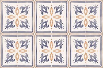 Vibrant decorative tiles with floral patterns in blue and orange hues