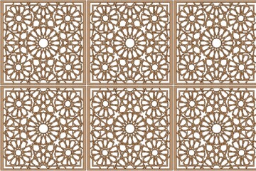 Intricate brown and white geometric pattern with floral designs
