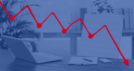 Animation of statistical data processing against office desk - Powered by Adobe