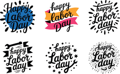 Fototapeta premium Happy Labor Day lettering collection in various calligraphic styles