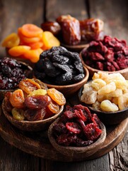 Assortment of Dried Fruits in Rustic Bowls