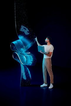 3D holographic ribbon under tech control interaction