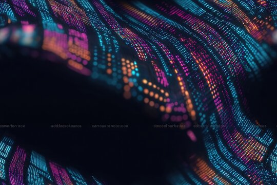 Abstract data artwork of colorful info flow through virtual screens for advanced tech marketing.