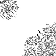 Frame in eastern tradition. Stylized with henna tattoos decorative pattern for decorating covers for book, notebook, casket, magazine, postcard and folder. Flower border in mehndi style.