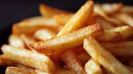 Golden Brown Crispy French Fries Pile Macro Shot