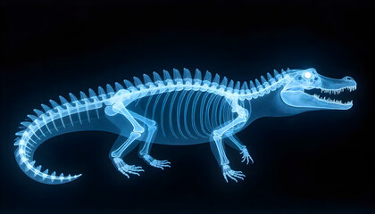 Naklejka premium Scientific x-ray image of a crocodile skeleton showing reptile anatomy and skeletal structure for biology research