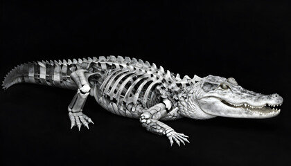 Scientific x-ray image of a crocodile skeleton showing reptile anatomy and skeletal structure for biology research