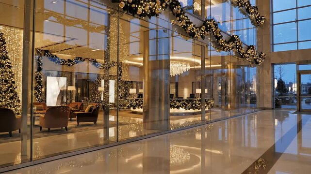 Modern city shopping mall interior with glass and urban architecture
