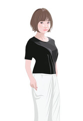 黒いTシャツ振り向く少女イラスト