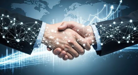 Business handshake signifies global network growth and success