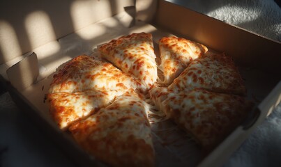 Warm Cheese Pizza Slices in Cardboard Box