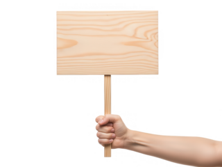 Hand Holding Blank Wooden Signboard for Advertising.