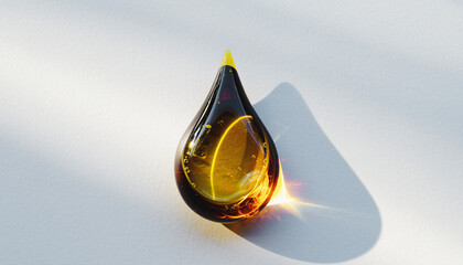 Oil drop on white surface shows details and shadow during bright daylight