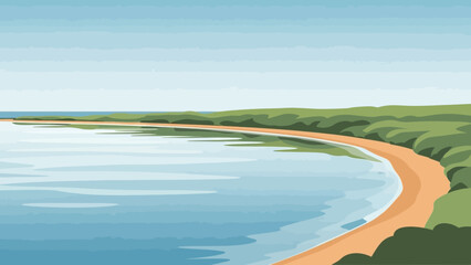 Coastal Serenity: A scenic coastal view with a sandy shore, gentle waves, and a serene atmosphere, offers a peaceful escape and tranquility.