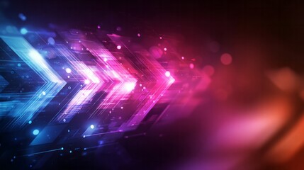 Abstract arrows in blue and pink light move forward.