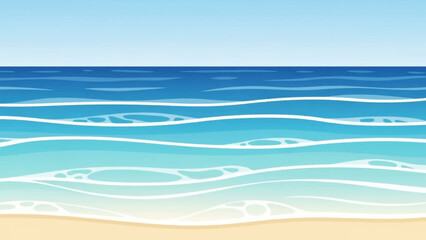 Serene Ocean Waves: A captivating illustration of the ocean meeting the beach, with waves gently rolling towards the sandy shore, evokes a sense of peace and tranquility.