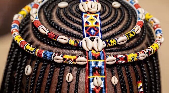 African braids with colorful beads.