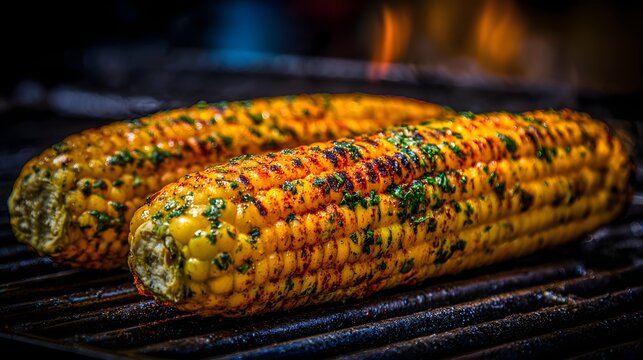Delicious roasted corn on the cob grilled with chili lime seasoning and fresh herbs