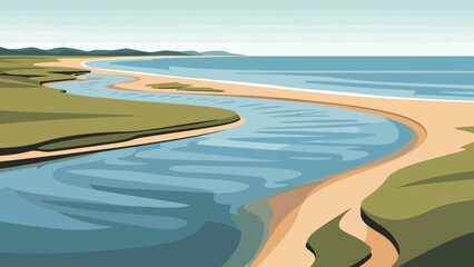 Coastal Embrace: Where river and ocean meet, creating a mesmerizing blend of colors and textures, capturing the serenity of nature's beauty.