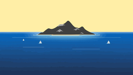 Island Oasis: A secluded island rises from a serene sea under a soft, golden sky, evoking a sense of tranquility and isolation.