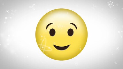 Animation of molecules over blinking emoticon on white background - Powered by Adobe